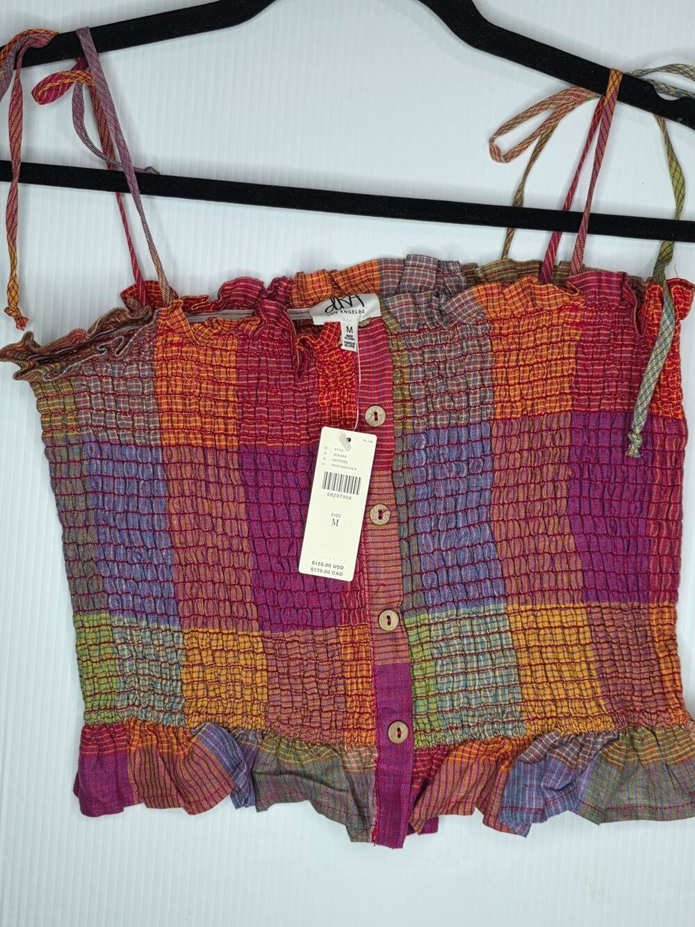 ​Size M Anthropologie Plaid Smocked Linen Tube Top boho festival summer NWT